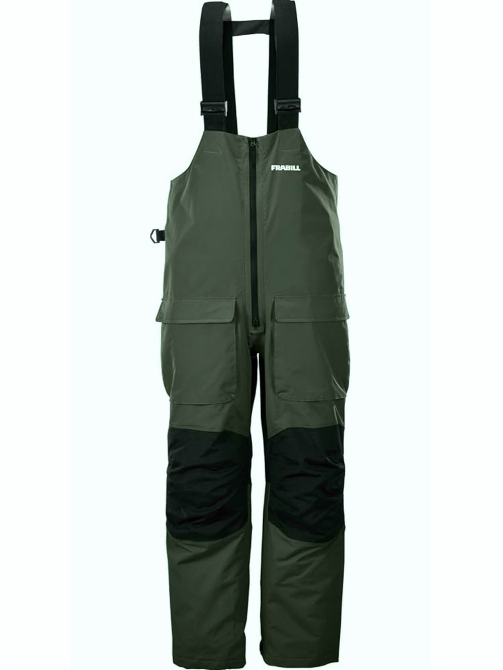 New Frabill F2 Surge Bib Green Mens Fishing Rain Pants Overalls Padded Knees L